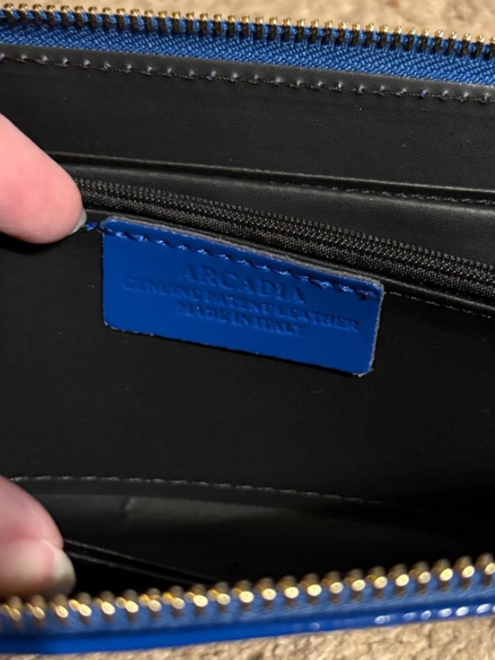 NWT-Arcadia-Zip Around Continental Wallet-Embossed Logo-Patent Leather-Sapphire - Picture 11 of 16